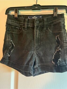 Hollister Black Distressed Denim Shorts New without tags. X-Small 24
